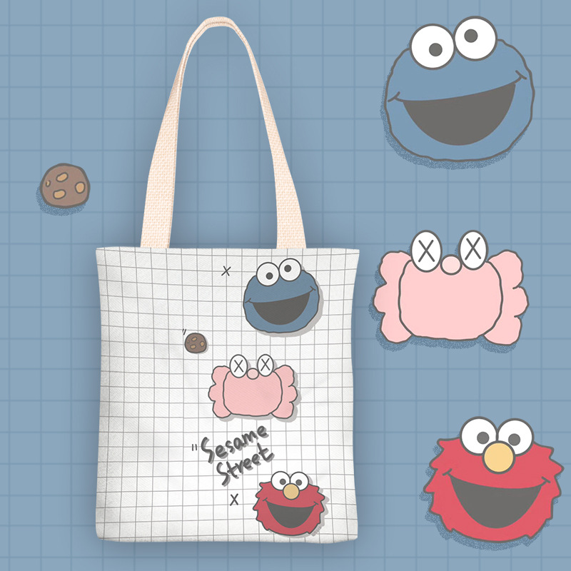 网格娃娃包包帆布包女单肩包日系学生百搭手提袋包