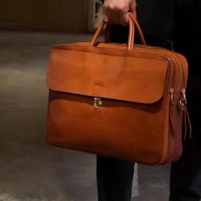 [J6]可插拉杆箱手提包头层植鞣牛皮复古公文包商务通勤电脑包7738