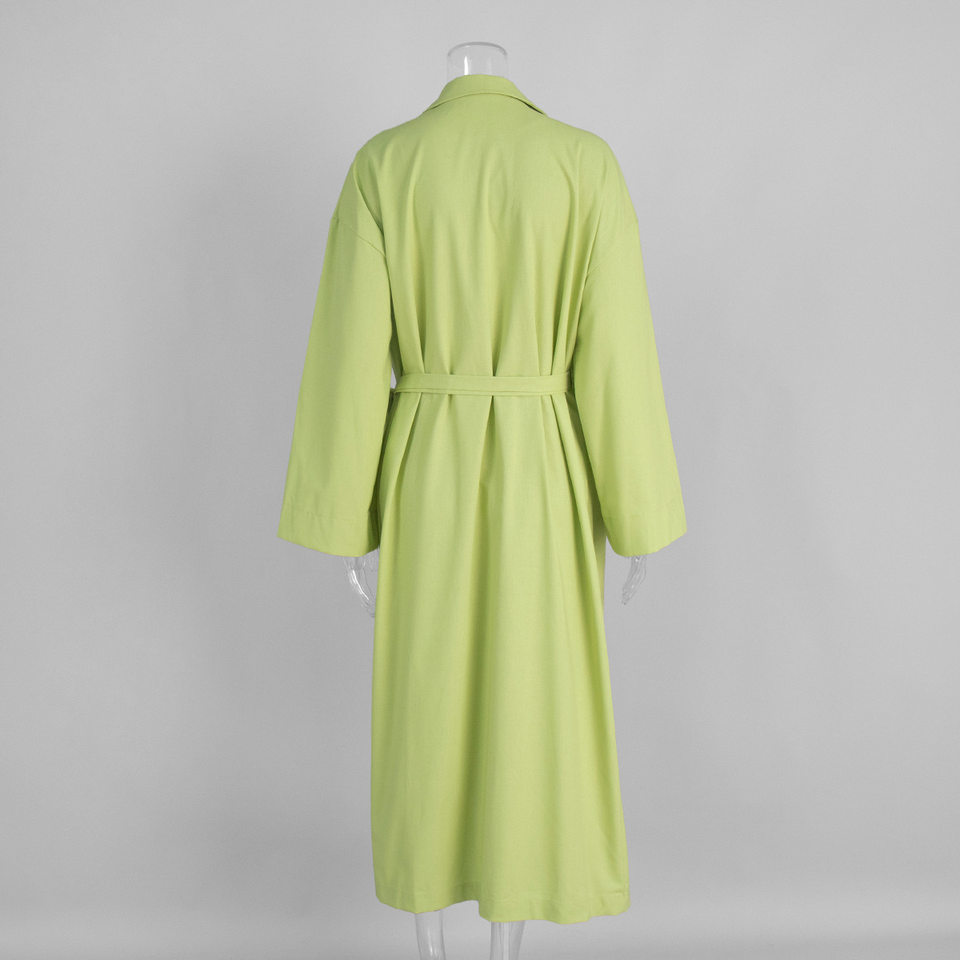 Đầm dài nữ chất liệu cotton lanh, cổ chữ V ve áo, tay dài, dáng rộng thắt dây — Xanh trái cây, Đỏ tươi chi tiết 9
