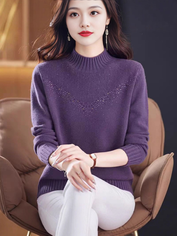 秋冬半高领羊绒毛衣女2025新款中年妈妈装宽松针织打底衫内搭上衣|undefined