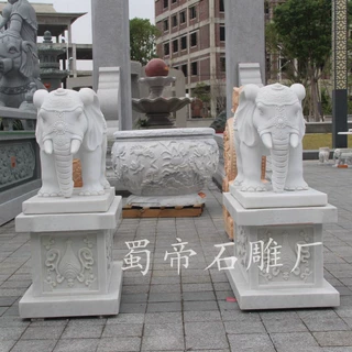 汉白玉石雕大象 别墅 园林广场小区酒店门口吉祥如意大象雕刻摆件