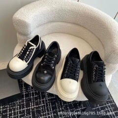 ハイバージョン SMFK クロスフラワー 新しい厚底レースアップカジュアルカラーブロック太ヒールラージトゥシューズロートップダービーシューズ