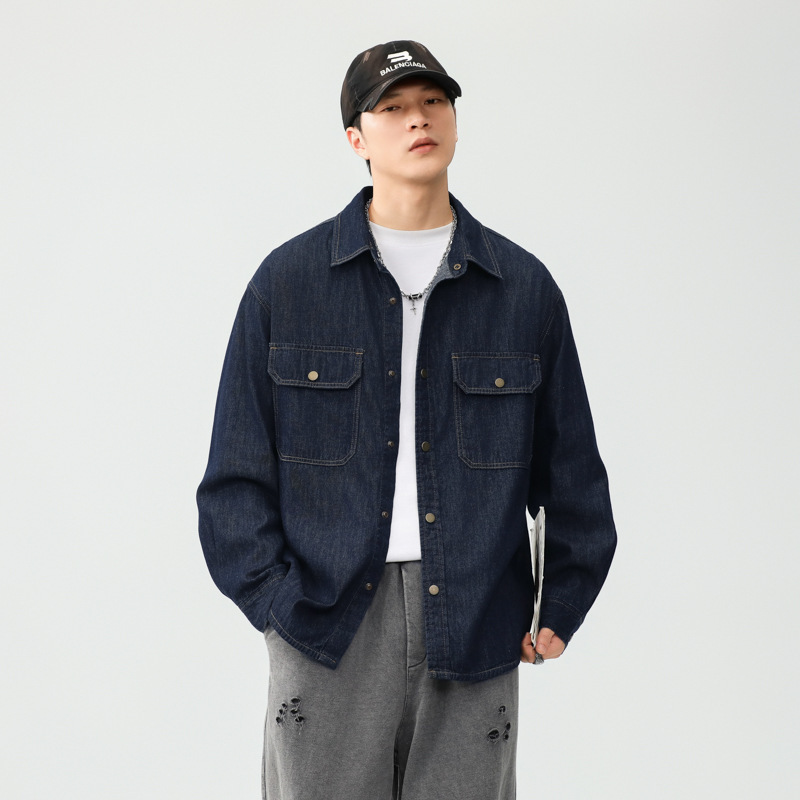 Japanese Classic Literary Retro Blue Soft Denim Shirt Men's Autumn Thin Loose Handsome Long-sleeved Shirt Jacket for Men Japanese Classic Literary Retro Blue Soft Denim Shirt Men's Autumn Thin Loose Handsome Long-sleeved Shirt Jacket for Men
