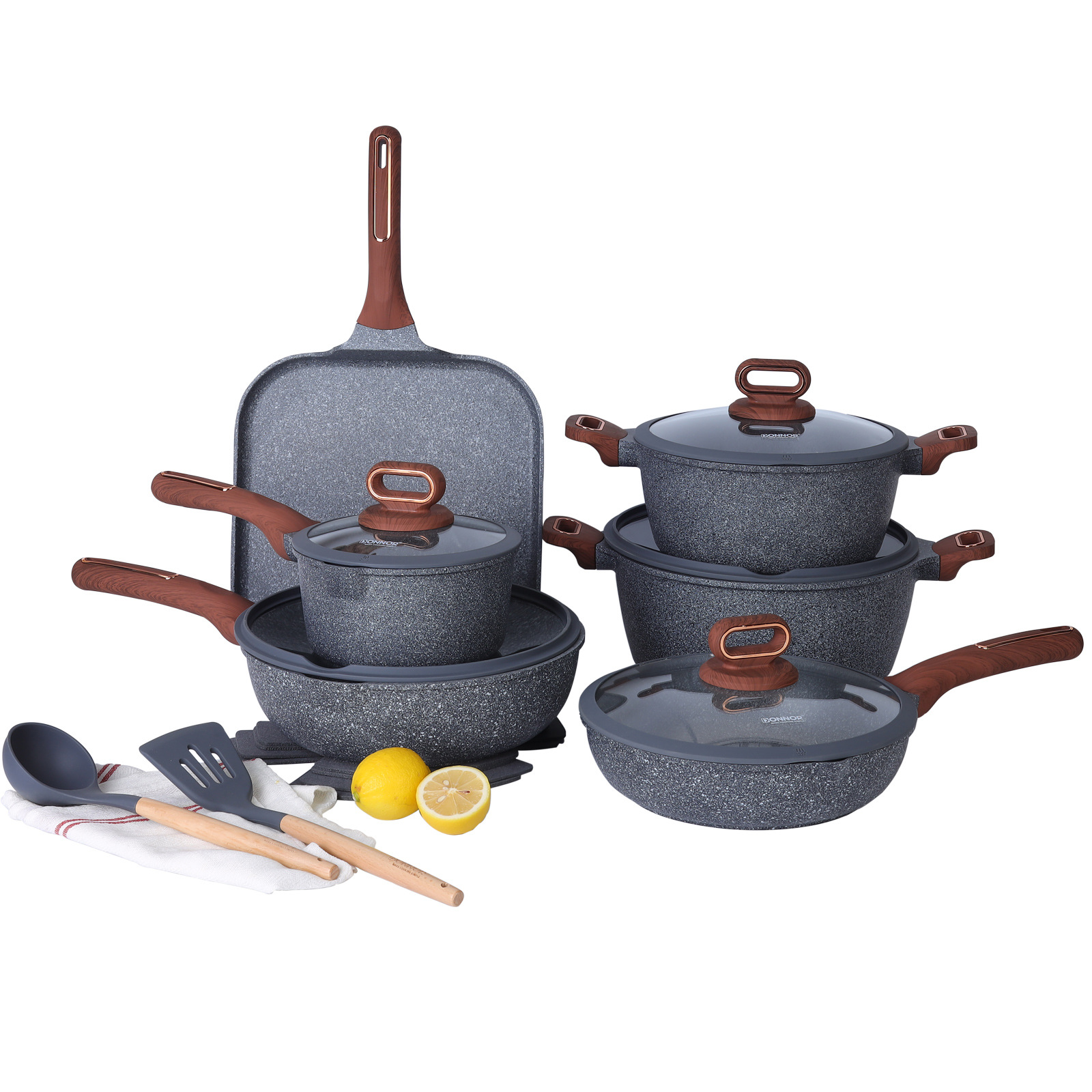 Donnor Bailey 16 piezas set cocina set no pegajoso prensado placa de cocina de mármol