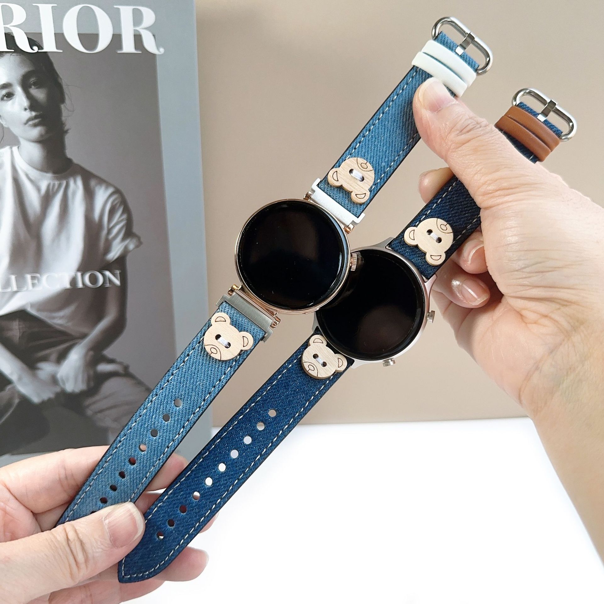 For Huawei GT5 Strap Cute Bear Denim Canvas Strap Women in stock Iwatch Watch Strap 18/20mm