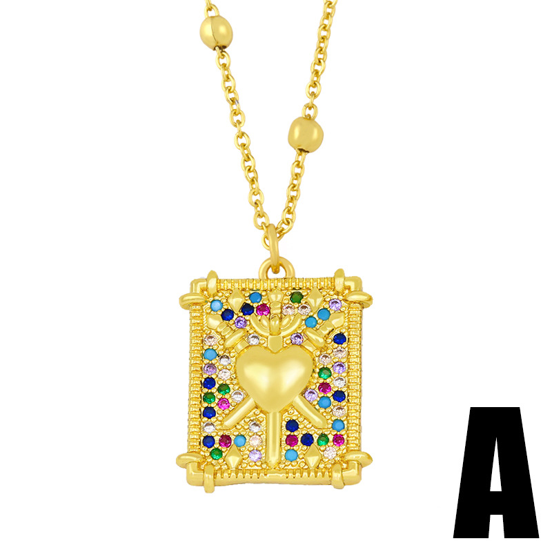 Hip Hop Accessories European And American Color Zircon Tarot Pendant Necklace Clavicle Chain Nkv78 display picture 4