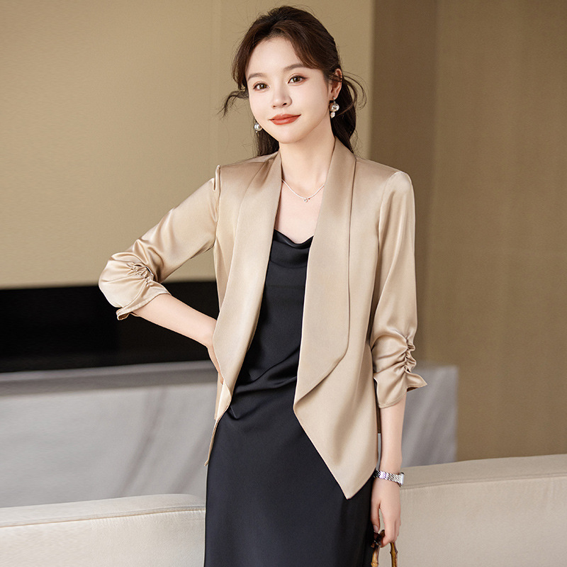 Acetic Acid Satin Small Suit Jacket Women's Spring 2024 New Goddess Fan Professional Wear Fashion Elegant Outer Top Acetic Acid Satin Small Suit Jacket Women's Spring 2024 New Goddess Fan Professional Wear Fashion Elegant Outer Top