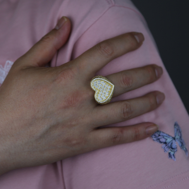 Hip-Hop Heart Shape Copper Inlay Zircon Rings 1 Piece