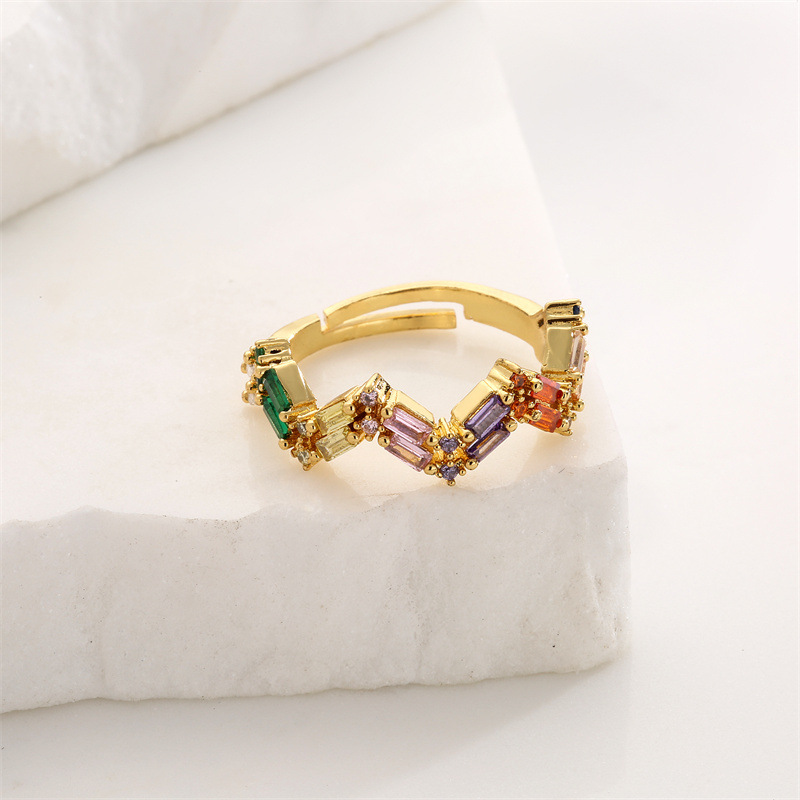 Lady Geometric Copper Gold Plated Zircon Rings 1 Piece