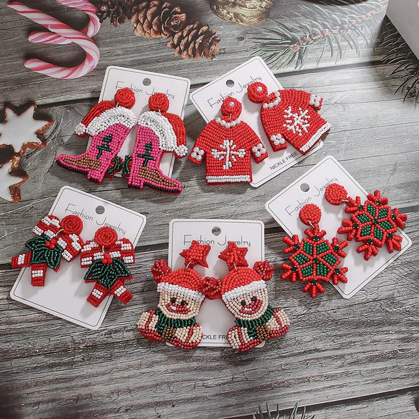 Europe and the United States cross-border Christmas tree rice beads earrings personality exaggerated handmade beaded earrings national fashion jewelry