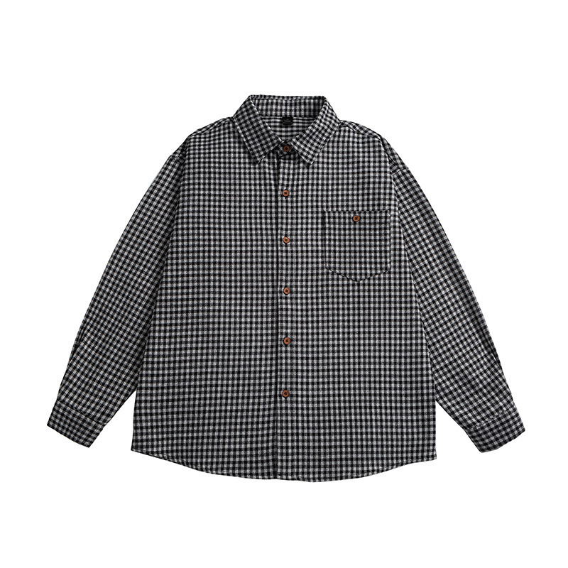 Southern Summer Dress 2025 Spring New Japanese Style Small Plaid Lapel Shirt Retro Couple Casual Cardigan Shirt for Men