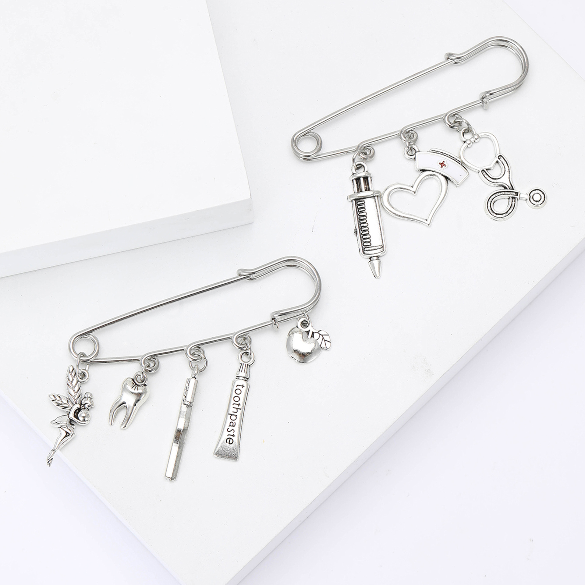 11g Weight Novelty Pin Nurse Hat Toothbrush Toothpaste Alloy Plating Women's Brooches