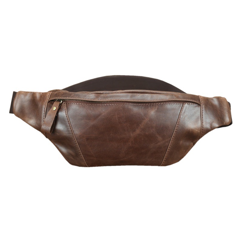 Pecho bolsa de cuero de los hombres primera capa de piel de vaca corriendo retro casual pequeño teléfono móvil bolso de la cintura deportes al aire libre hombro bolsa de mensajero