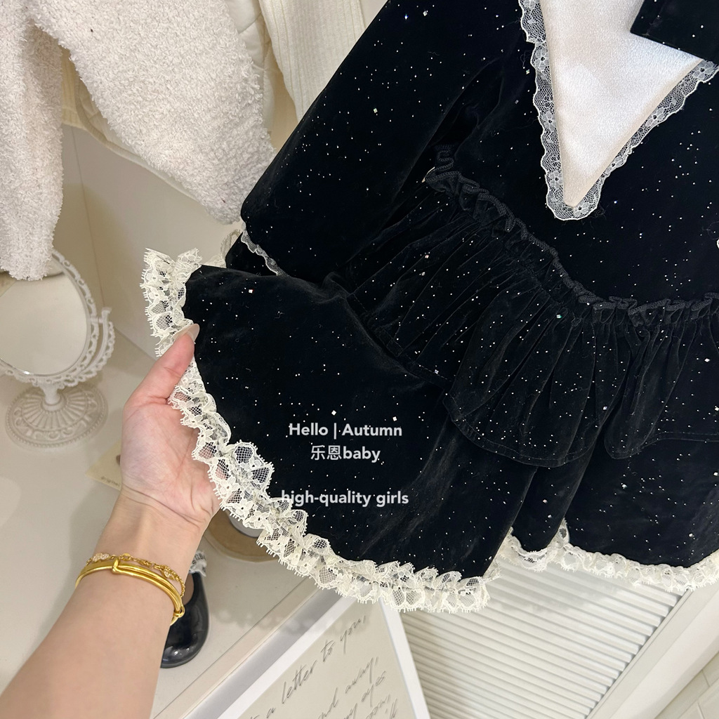 [Ropa infantil de Leen] Niñas de invierno con seda de seda de palacio de seda de seda de