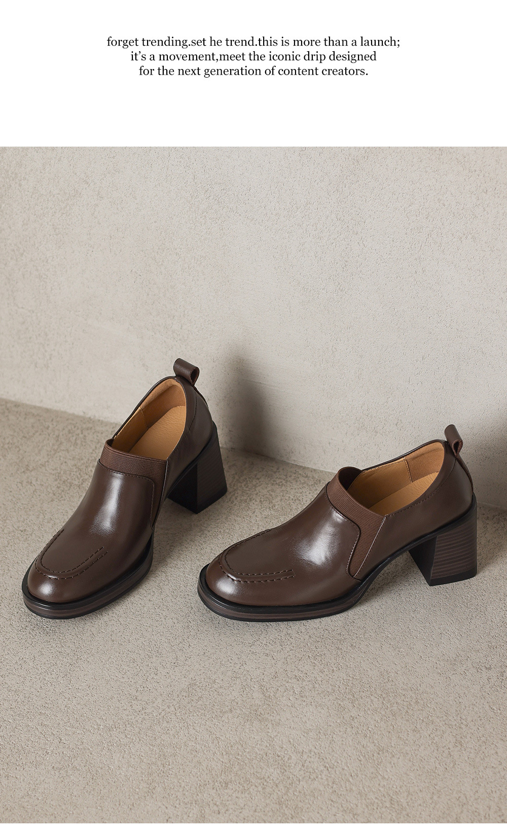 Giày cao gót nữ loafer cổ điển mũi sâu gót vuông 7.5 cm da bò thật — màu nâu chi tiết 19