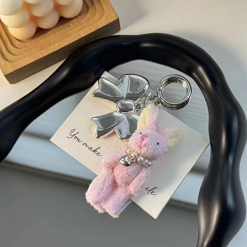 Coreano coreano dulce perla oso amor llavero de automóvil conejo auriculares colgantes bolsos de teléfono móvil colgantes