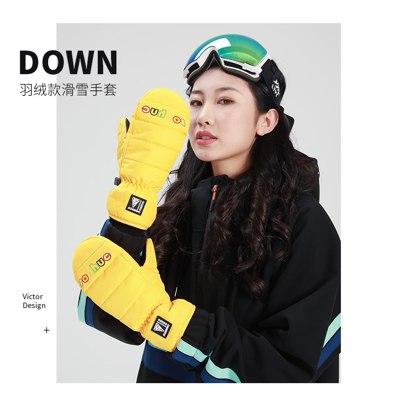 Men's and women's professional single-board double-board down ski gloves stuffy Winter Snow Card carved slip wear-resistant windproof waterproof