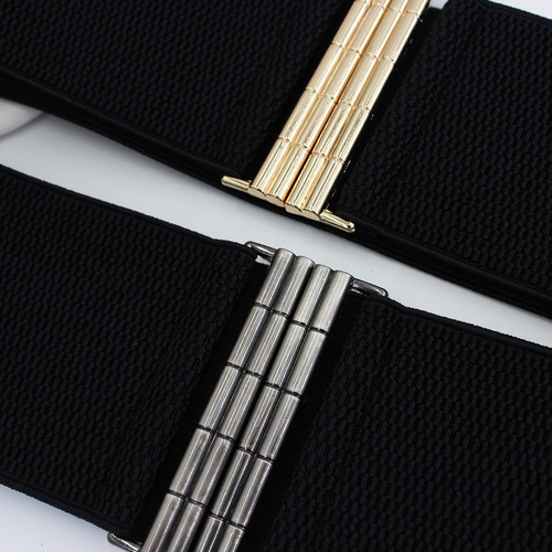 Women's Plaid Button Elastic Belt Decorative Coat Dress Versatile Waist Slim Fit Black Elastic Wide Waistband