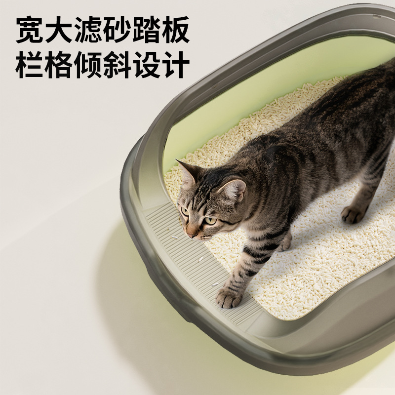 Lavabo de plástico para gatos de gran tamaño anti-salpicaduras semicerradas inodoro para gatos abierto lavabo para arena para gatos suministros para gatos jóvenes