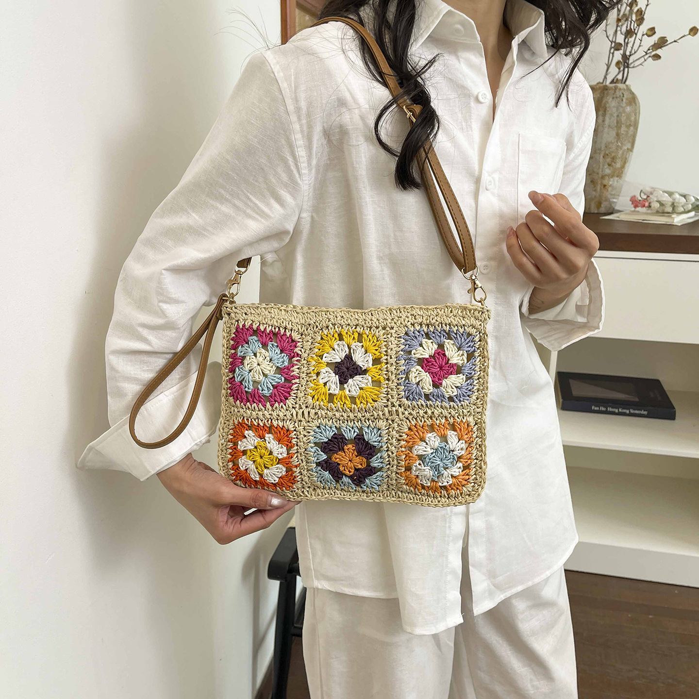 Casual vacaciones tejido bolso de hombro para mujeres 2026 nueva moda personalidad bolso pequeño diario tejido de paja plegable bolso