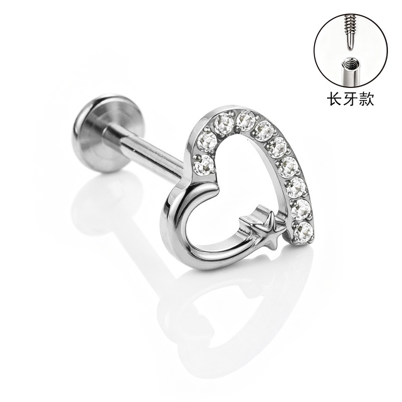 F136 Titanium Alloy Long Tooth Ear Studs, Carved Ear Bone Studs with Zircon, G23 Titanium Body Piercing Jewelry detail image 17