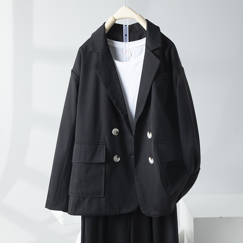 5131春季复古格子宽松落肩袖时尚气质休闲长袖西装外套女潮B1481