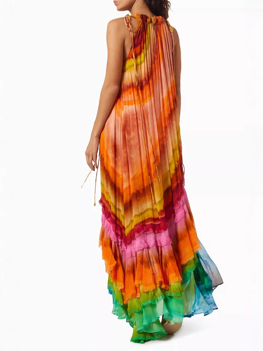 Europe and the United States cross-border new AliExpress independent station fashion printing sexy off-shoulder puffy cake dress women