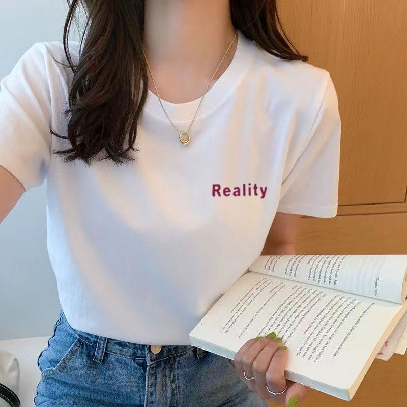 夏季2023新款韩版百搭字母宽松显瘦圆领短袖t恤上衣女学生打底衫