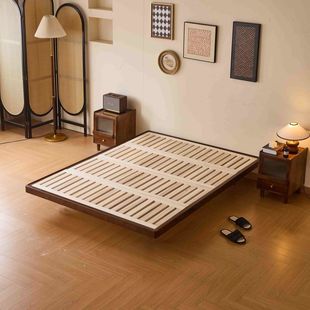 Suspension Bed Light Middle-ancient Style Ash Solid Wood Bed Beech Skeleton Tatami Simple Egg Edge Small Apartment No Bedside