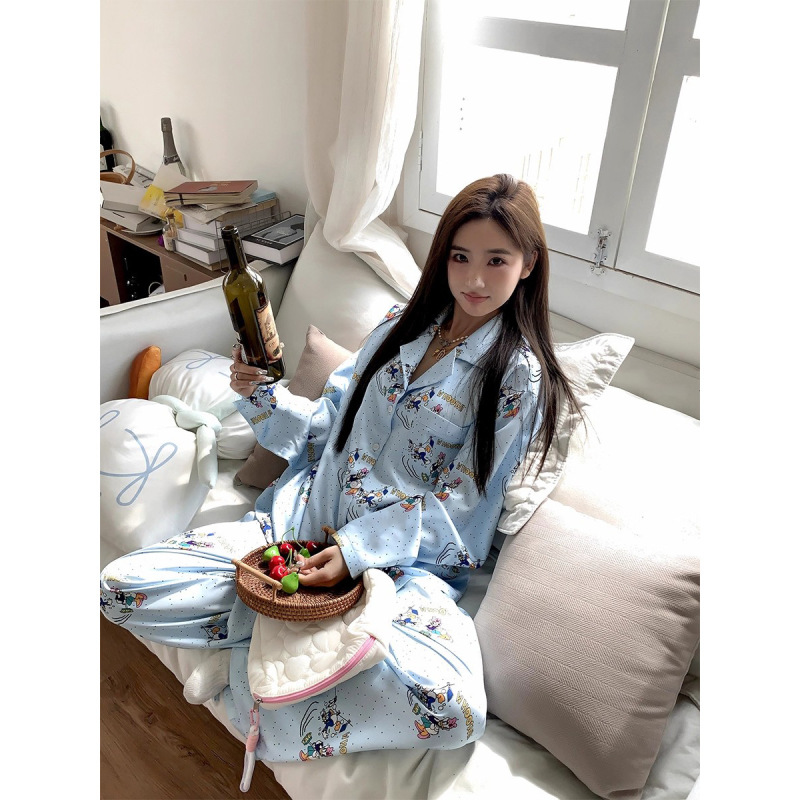 云朵棉纱布睡衣女春秋季长袖套装卡通跨境家居服慵懒风大码可外穿|undefined