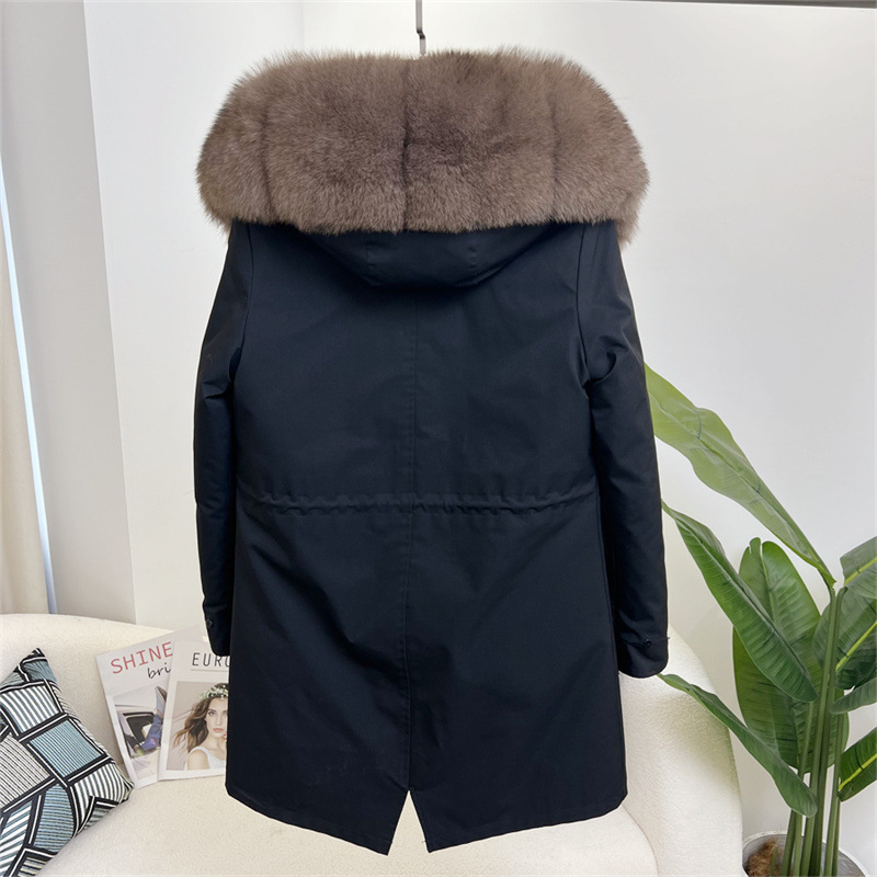 Damenbekleidung Abnehmbarer Parka aus Fuchspelz Mittellanger Kapuzenmantel_voghion.com