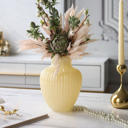 Medieval Fenton Langkou cream glass vase French ins milk jade color living room flower arrangement ornaments high-end flowers