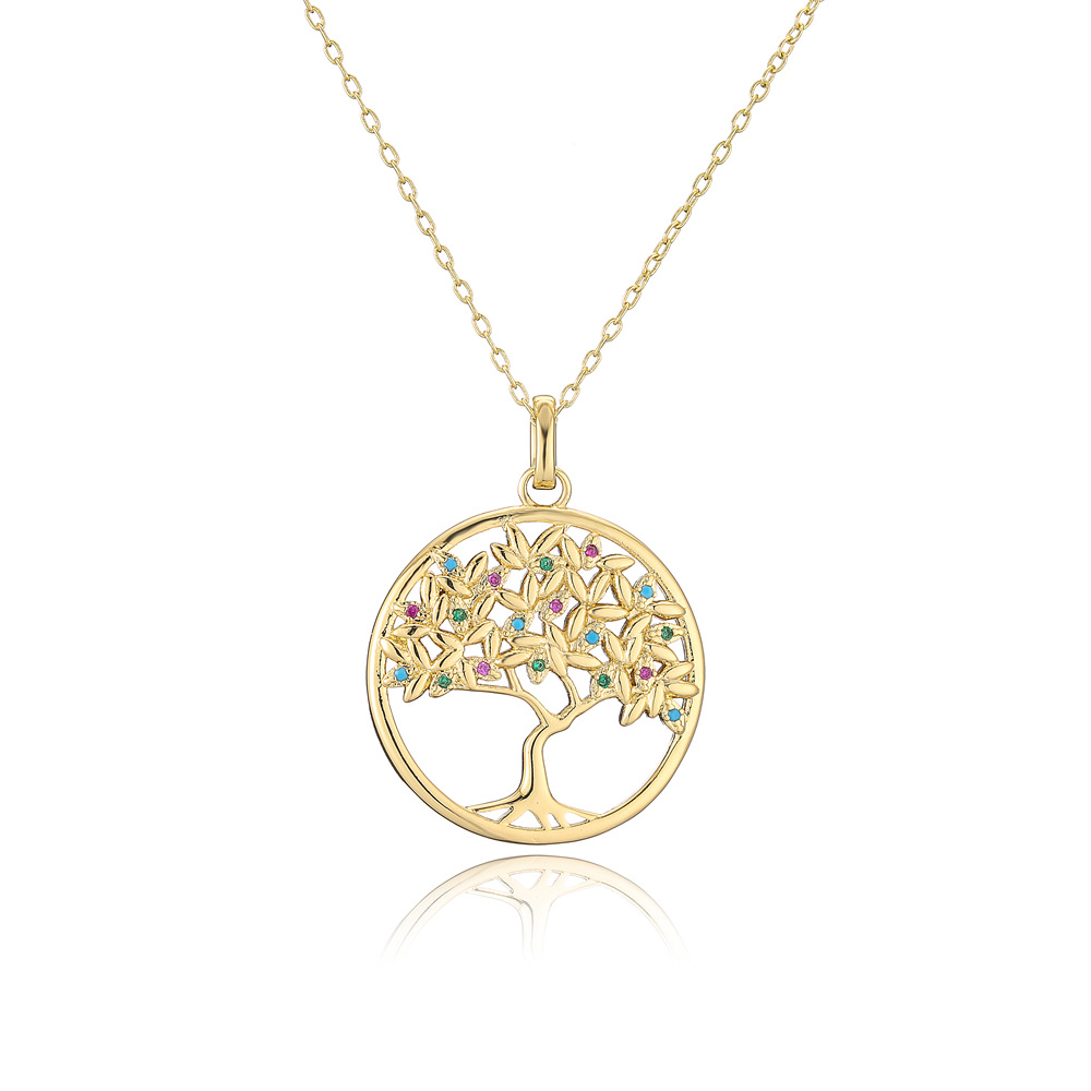 copper plated 18K gold tree pendant necklace microset zircon jewelry womenpicture4