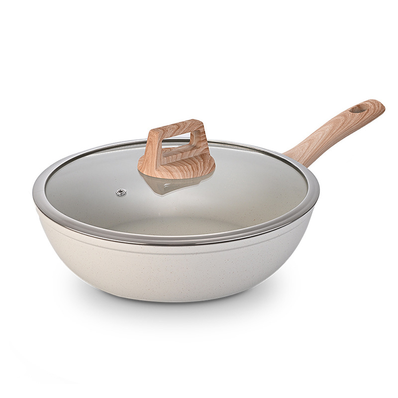 Comercio exterior transfronterizo, sartén antiadherente de piedra médica, sartén para freír con tapa, sartén para freír en casa, cocina de inducción, estufa de gas