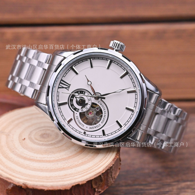 Men's High-End Casual Fully Automatic Mechanical Watch with Calendar, Transparent Back, Steel Band, Manufacturer Wholesale, Dropshipping Men's High-End Casual Fully Automatic Mechanical Watch with Calendar, Transparent Back, Steel Band, Manufacturer Wholesale, Dropshipping