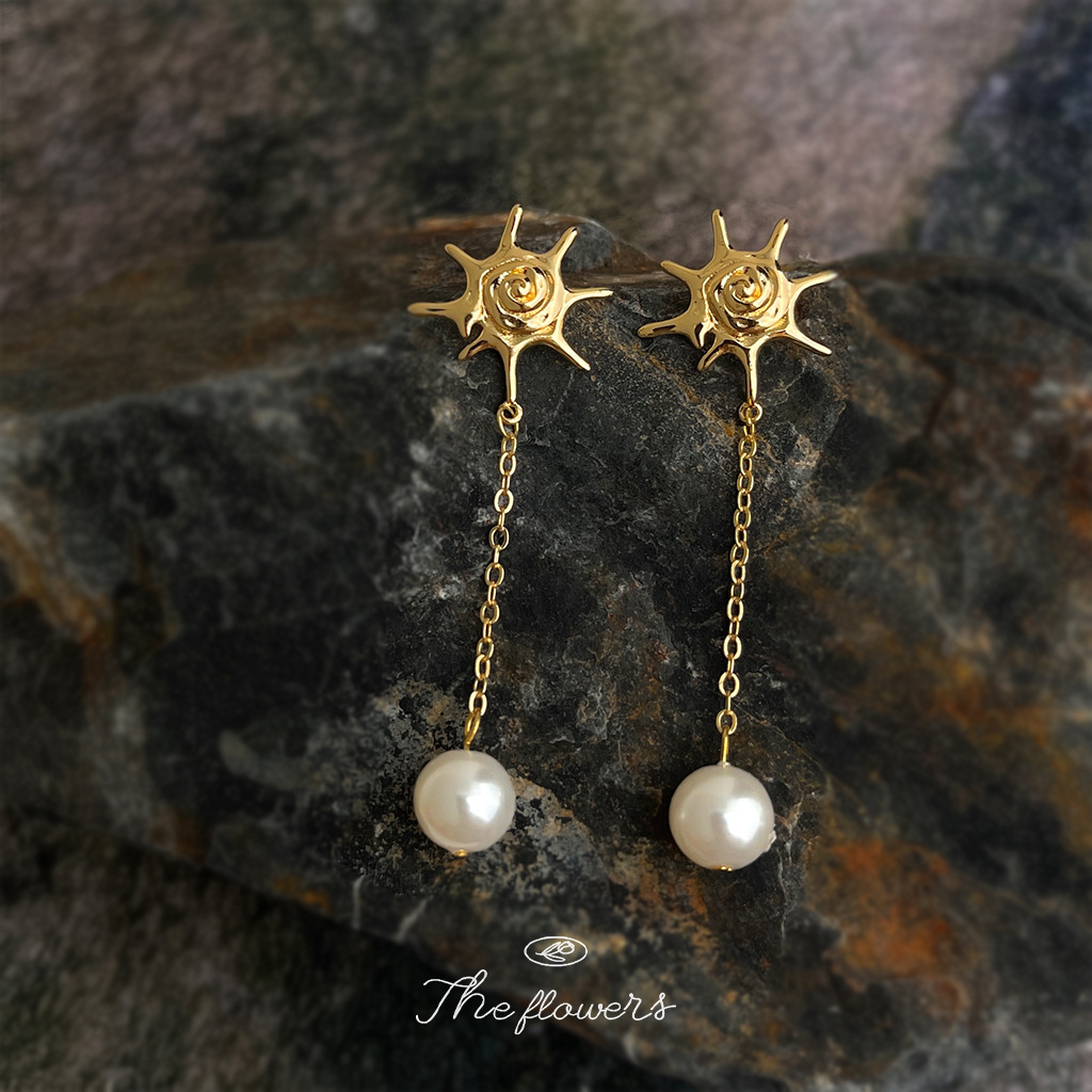 【海洋系】高级感海螺长款玻璃爆款珍珠耳环女气质优雅设计师耳饰