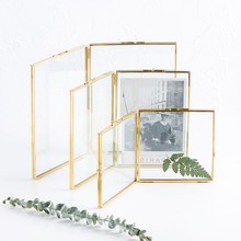 北欧简约风黄铜折叠双联玻璃相框 植物DIY标本夹桌面装饰摆件