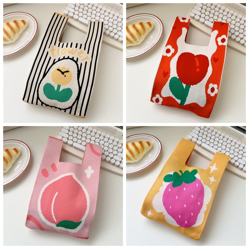 Femmes Petit Tricoter Bande Fruit Mignon De Base Tisser Ouvert Sac Seau display picture 4