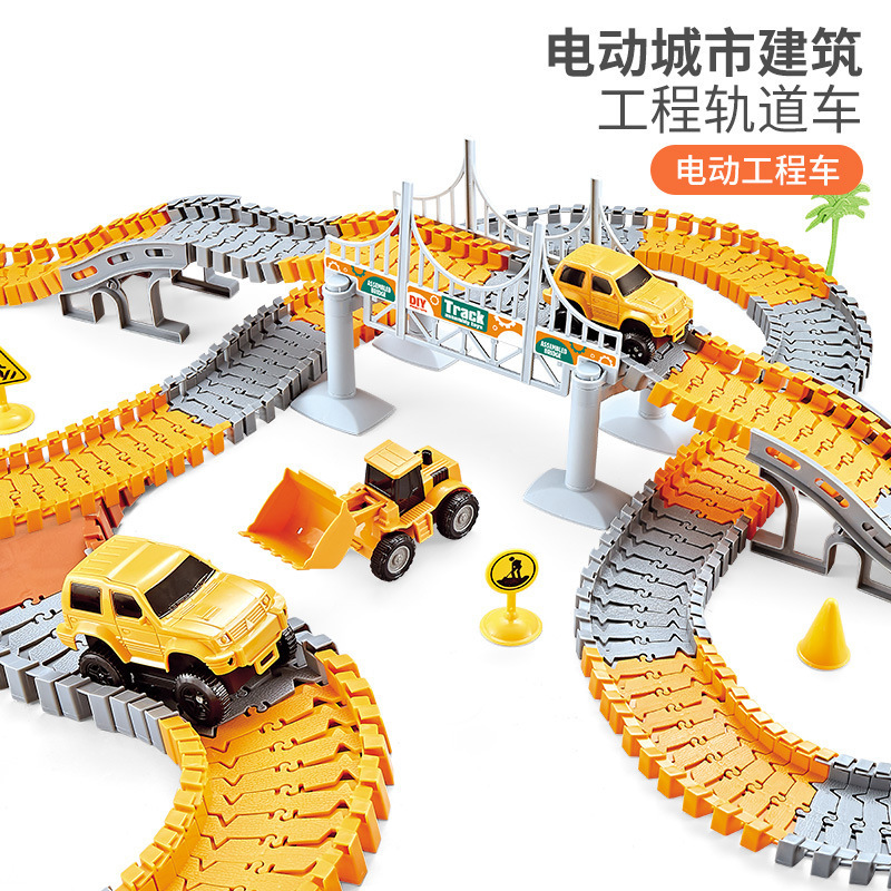 Tren eléctrico transfronterizo Juguetes Variedad Conjunto de construcción de ciudad de bricolaje para niños Escena de estacionamiento de automóviles
