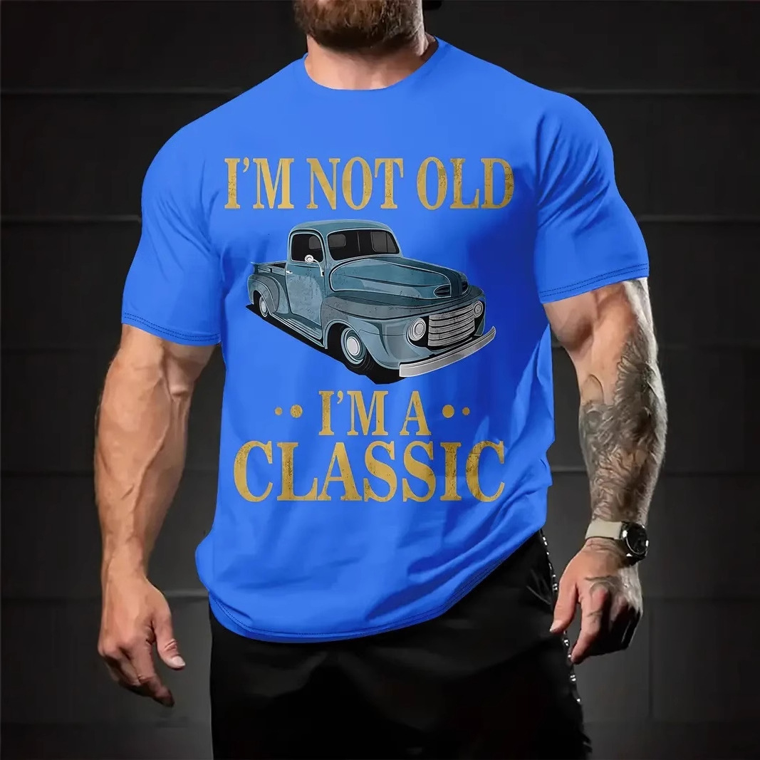 Venta caliente transfronteriza europea y americana, eslogan divertido, estampado en 3D, camiseta de cuello redondo de manga corta suelta de verano para hombres