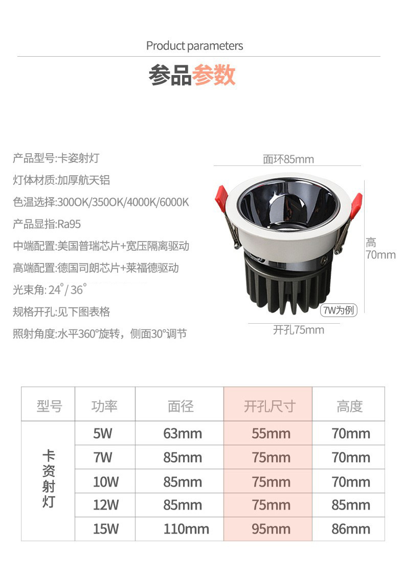 欧司朗芯片酒店家用客厅嵌入式洗墙天花灯cob防眩射灯小山丘批发-阿里巴巴