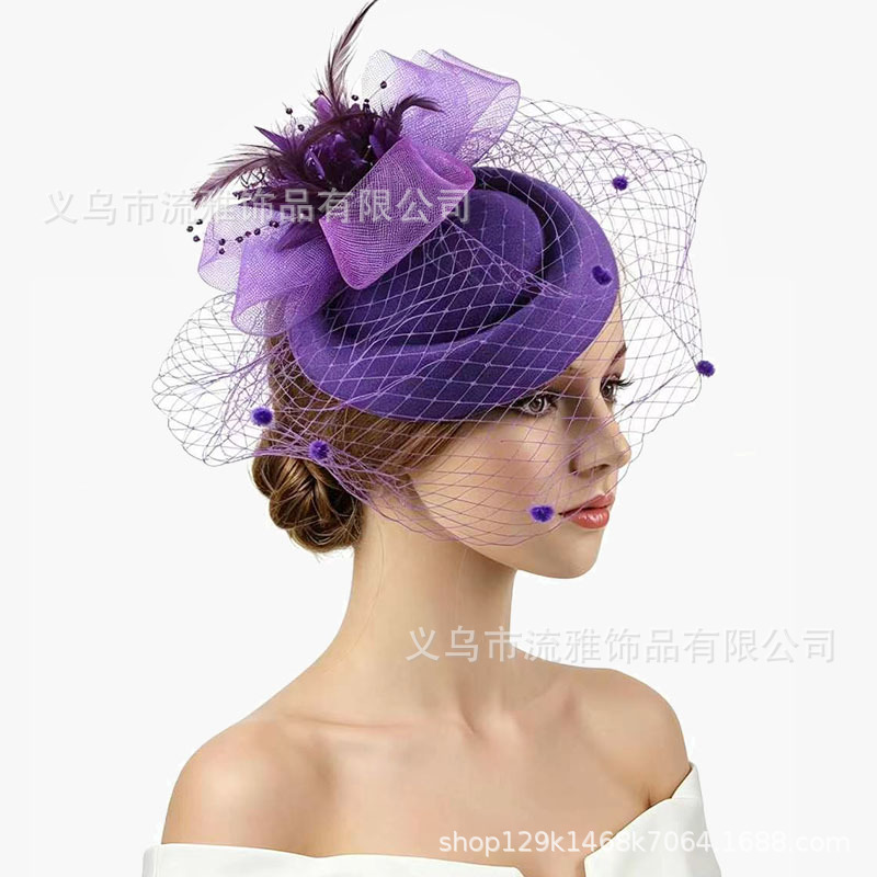Popular Amazon vintage mesh top hat with floral headpiece for parties, performances, and horse racing events