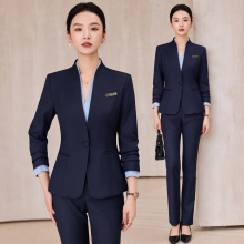 黑色无领西装套装女2025新款秋高级酒店经理前台工装售楼部工作服