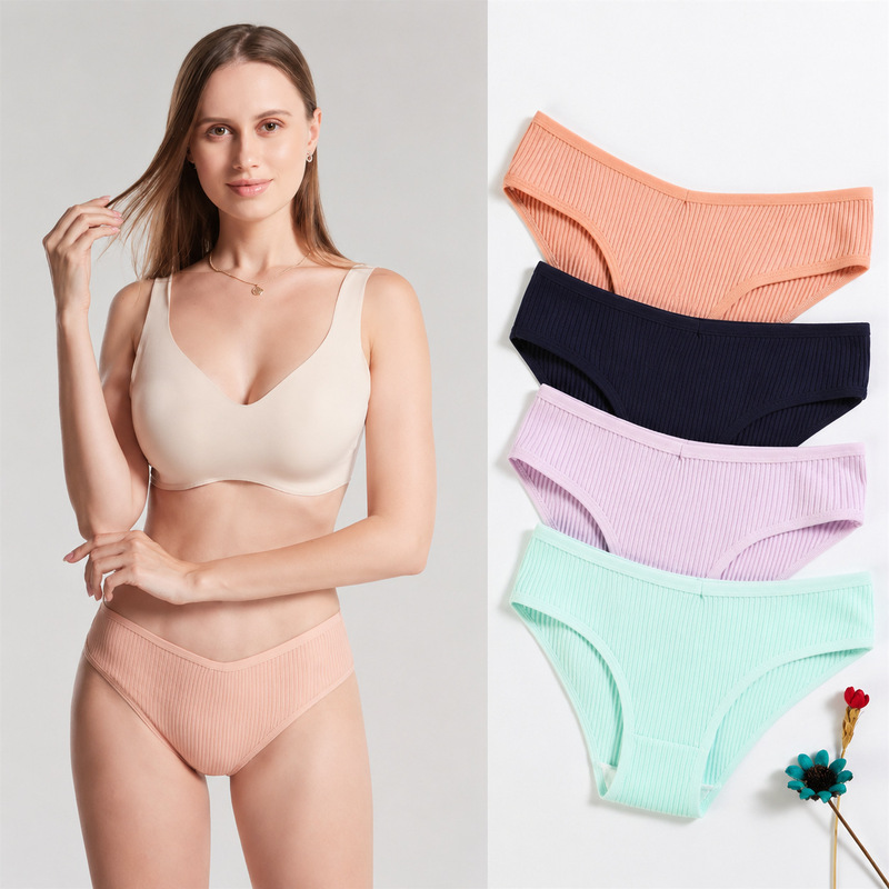 New Pure Cotton Threaded Women's Briefs Solid Color Low Waist Comfortable Breathable Double Layer Girls Underwear Drop Shipping New Pure Cotton Threaded Women's Briefs Solid Color Low Waist Comfortable Breathable Double Layer Girls Underwear Drop Shipping