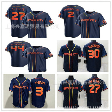 Astronauts Team Jersey Astros Baseball Uniform No. 2 3 30 27 Altuve Blue Cardigan T-Shirt Embroidered Short Sleeves Astronauts Team Jersey Astros Baseball Uniform No. 2 3 30 27 Altuve Blue Cardigan T-Shirt Embroidered Short Sleeves