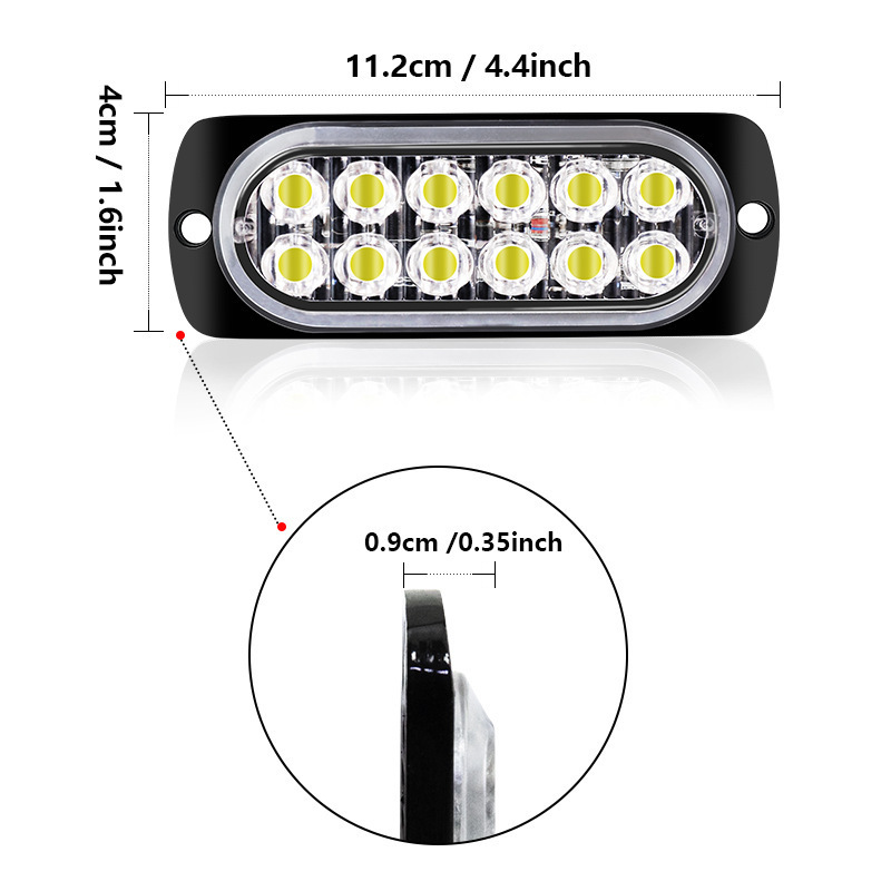 Camión / camión 12 - 24v luz de advertencia lateral ultra delgada 12LED luz intermitente de alta potencia anti-colisión trasera