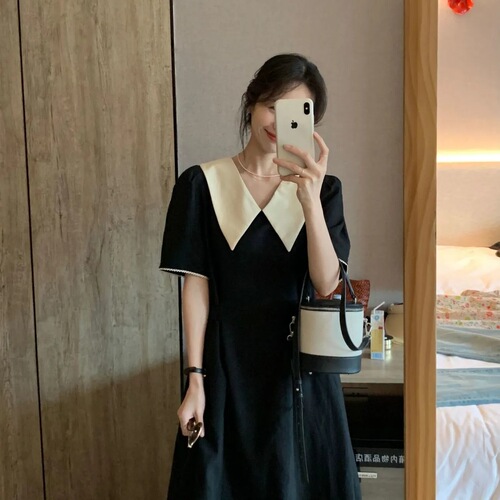 Plus-size women's French V-neck summer dress, high-end, slimming, long dress for 200 lbs