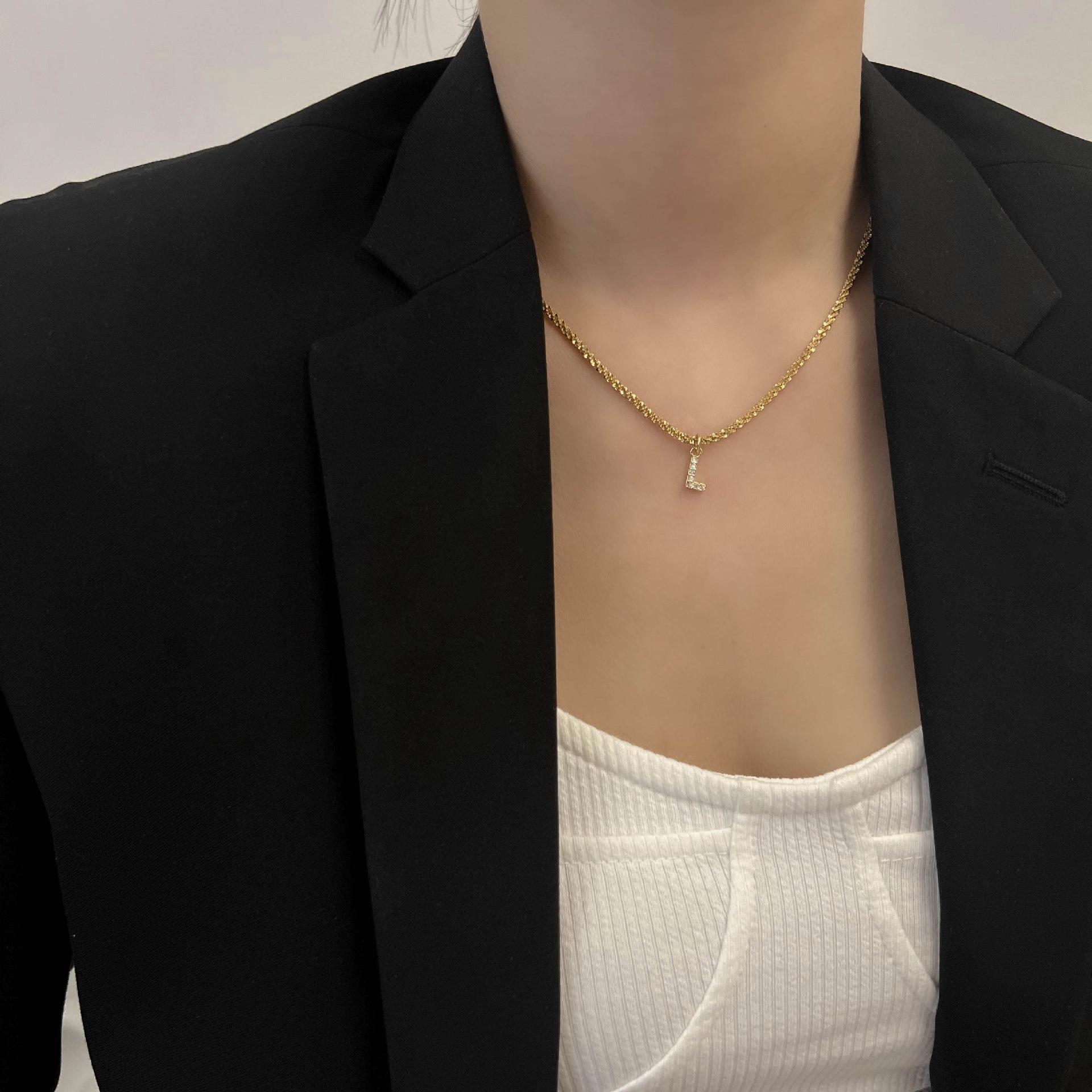 10g Weight Zircon Inlay Material Pendant Necklace Classification 1 Piece Quantity Holiday, Daily Occasion Titanium Steel Material Letter Pattern Women's Gender Plating, Inlay Design Simple Style, Classic Style Style Simple Style Classic Style Letter Titanium Steel Plating Inlay Zircon Pendant Necklace 5