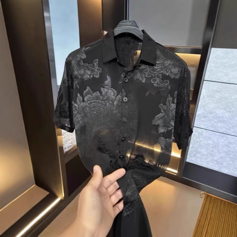 2025 Summer Men's Short-Sleeved Shirts, Fashionable, Casual, Versatile, Trendy, Handsome, Personalized, Slim-Fitting Lapel Half-Sleeves