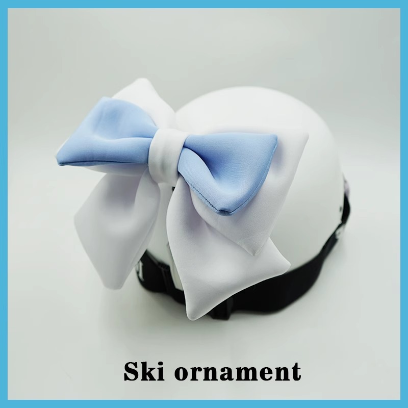 Blue/White Double Layer Bow Ski Helmet Decoration Motorcycle Riding Gear